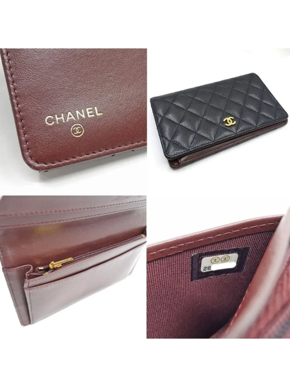 Chanel Quilted Bifold Wallet Black Gold Caviar Leather CC Logo